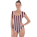 Vertical Stripes - White and Bulgarian Rose Red Short Sleeve Leotard (Ladies)