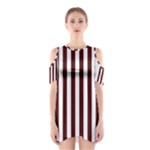 Vertical Stripes - White and Bulgarian Rose Red Women s Cutout Shoulder Dress