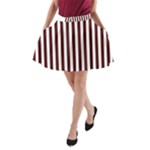 Vertical Stripes - White and Bulgarian Rose Red A-Line Pocket Skirt