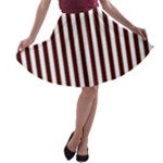 Vertical Stripes - White and Bulgarian Rose Red A-line Skater Skirt