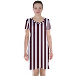 Vertical Stripes - White and Bulgarian Rose Red Short Sleeve Nightdress