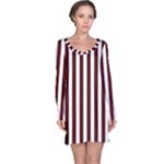 Vertical Stripes - White and Bulgarian Rose Red Long Sleeve Nightdress