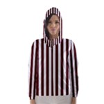 Vertical Stripes - White and Bulgarian Rose Red Hooded Wind Breaker (Women)