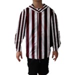 Vertical Stripes - White and Bulgarian Rose Red Hooded Wind Breaker (Kids)