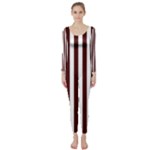 Vertical Stripes - White and Bulgarian Rose Red Long Sleeve Catsuit