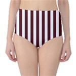 Vertical Stripes - White and Bulgarian Rose Red High-Waist Bikini Bottoms