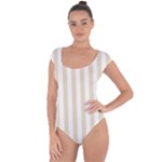 Vertical Stripes - White and Pearl Brown Short Sleeve Leotard (Ladies)