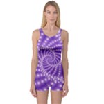 Glossy Purple  Beaded Spiral Fractal One Piece Boyleg Swimsuit