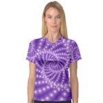 Glossy Purple  Beaded Spiral Fractal Women s V-Neck Sport Mesh Tee