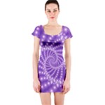 Glossy Purple  Beaded Spiral Fractal Short Sleeve Bodycon Dress