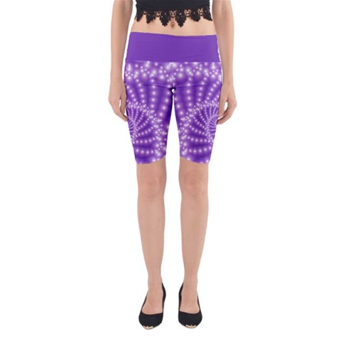 Glossy Purple  Beaded Spiral Fractal Yoga Cropped Leggings from ArtsNow.com