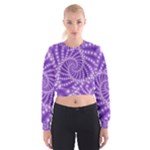 Glossy Purple  Beaded Spiral Fractal Women s Cropped Sweatshirt