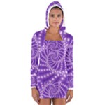 Glossy Purple  Beaded Spiral Fractal Women s Long Sleeve Hooded T-shirt