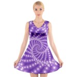 Glossy Purple  Beaded Spiral Fractal V-Neck Sleeveless Dress