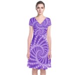 Glossy Purple  Beaded Spiral Fractal Short Sleeve Front Wrap Dress