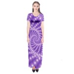 Glossy Purple  Beaded Spiral Fractal Short Sleeve Maxi Dress