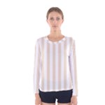 Vertical Stripes - White and Almond Brown Women s Long Sleeve T-shirt