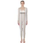 Vertical Stripes - White and Almond Brown Long Sleeve Catsuit