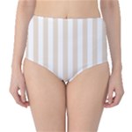 Vertical Stripes - White and Almond Brown High-Waist Bikini Bottoms