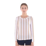 Vertical Stripes - White and Pastel Brown Women s Long Sleeve T-shirt