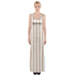 Vertical Stripes - White and Pastel Brown Maxi Thigh Split Dress