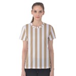 Vertical Stripes - White and Tan Brown Women s Cotton Tee