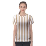 Vertical Stripes - White and Tan Brown Women s Sport Mesh Tee