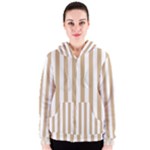 Vertical Stripes - White and Tan Brown Women s Zipper Hoodie