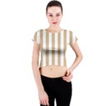 Vertical Stripes - White and Tan Brown Crew Neck Crop Top