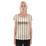 Vertical Stripes - White and Tan Brown Women s Cap Sleeve Top