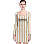 Vertical Stripes - White and Tan Brown Long Sleeve Velvet Bodycon Dress