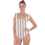 Vertical Stripes - White and Tan Brown Short Sleeve Leotard (Ladies)