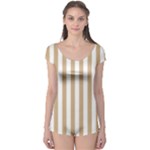 Vertical Stripes - White and Tan Brown Boyleg Leotard (Ladies)