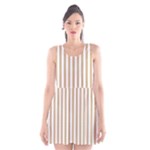 Vertical Stripes - White and Tan Brown Scoop Neck Skater Dress