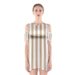 Vertical Stripes - White and Tan Brown Women s Cutout Shoulder Dress