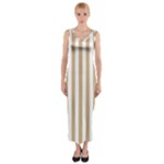 Vertical Stripes - White and Tan Brown Fitted Maxi Dress