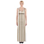 Vertical Stripes - White and Tan Brown Maxi Thigh Split Dress