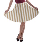 Vertical Stripes - White and Tan Brown A-line Skater Skirt