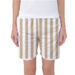 Vertical Stripes - White and Tan Brown Women s Basketball Shorts