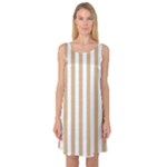 Vertical Stripes - White and Tan Brown Sleeveless Satin Nightdress