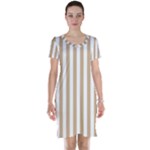 Vertical Stripes - White and Tan Brown Short Sleeve Nightdress