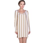 Vertical Stripes - White and Tan Brown Long Sleeve Nightdress