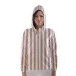 Vertical Stripes - White and Tan Brown Hooded Wind Breaker (Women)