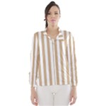 Vertical Stripes - White and Tan Brown Wind Breaker (Women)