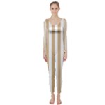 Vertical Stripes - White and Tan Brown Long Sleeve Catsuit