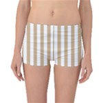 Vertical Stripes - White and Tan Brown Boyleg Bikini Bottoms