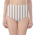 Vertical Stripes - White and Tan Brown High-Waist Bikini Bottoms