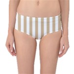 Vertical Stripes - White and Tan Brown Mid-Waist Bikini Bottoms