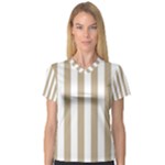 Vertical Stripes - White and Khaki Brown Women s V-Neck Sport Mesh Tee