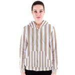 Vertical Stripes - White and Khaki Brown Women s Zipper Hoodie